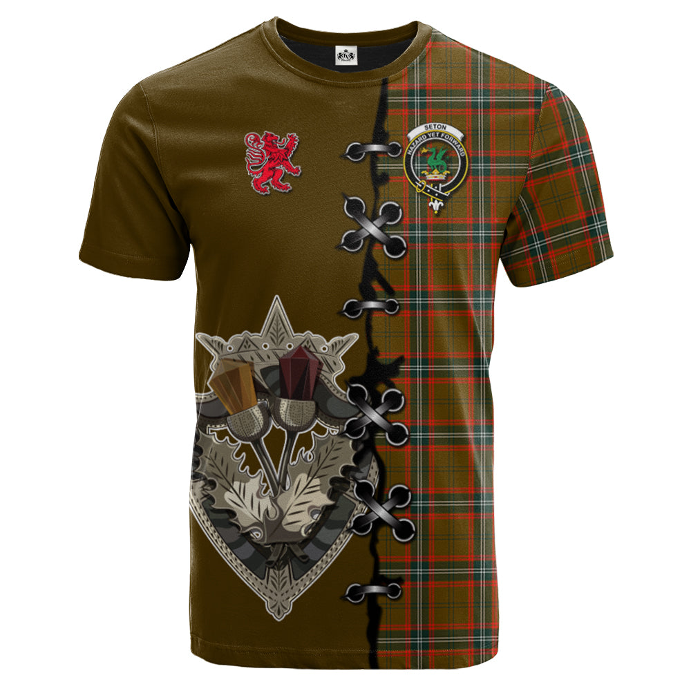 Seton Hunting Modern Tartan T-shirt - Lion Rampant And Celtic Thistle Style