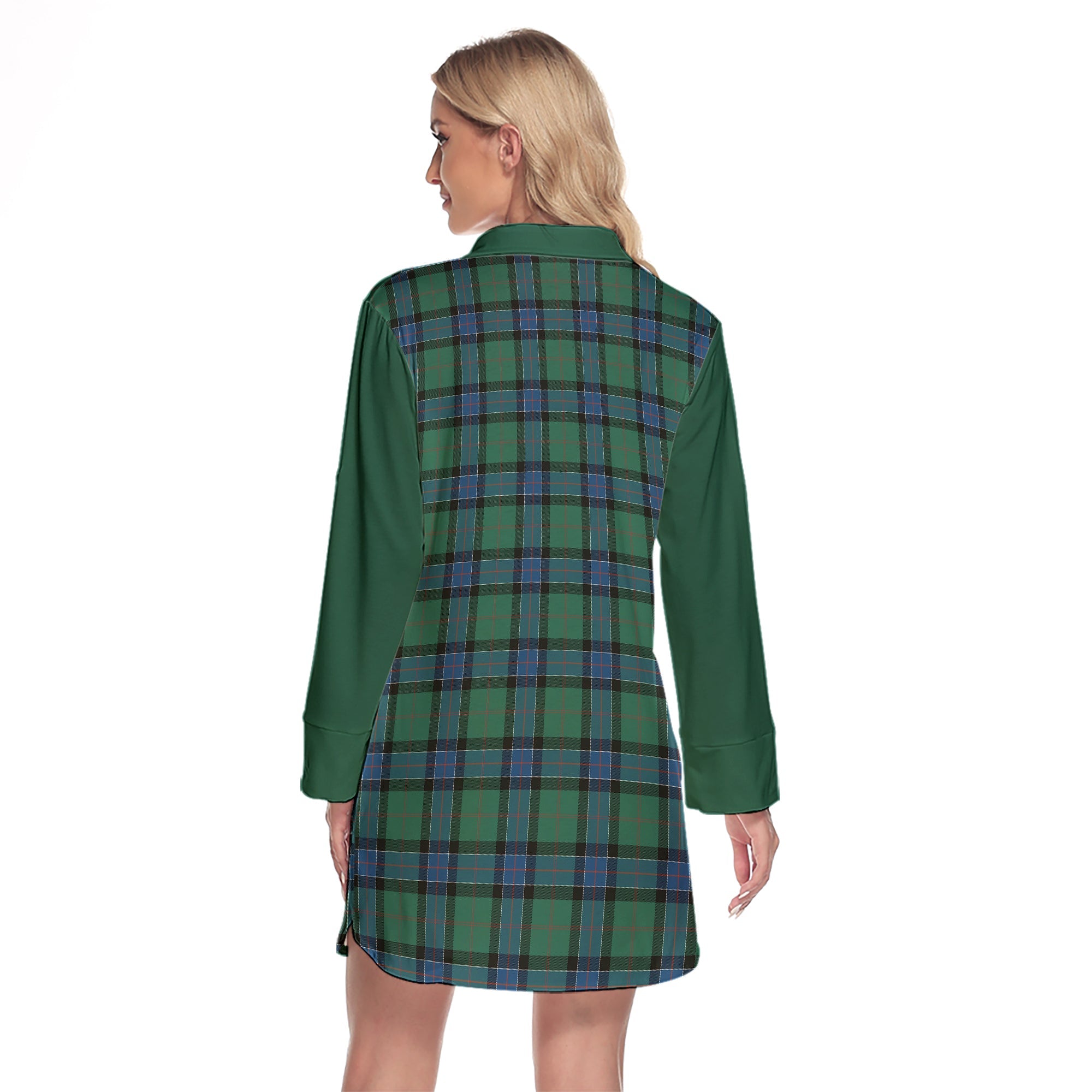 Sinclair Hunting Ancient Tartan Women's Lapel Shirt Dress With Long Sleeve