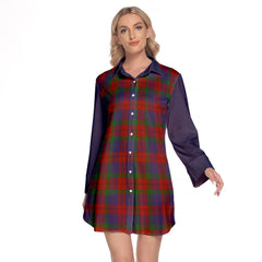 Skene Of Cromar Tartan Women's Lapel Shirt Dress With Long Sleeve