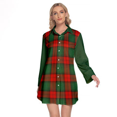 Stewart Atholl Modern Tartan Women's Lapel Shirt Dress With Long Sleeve