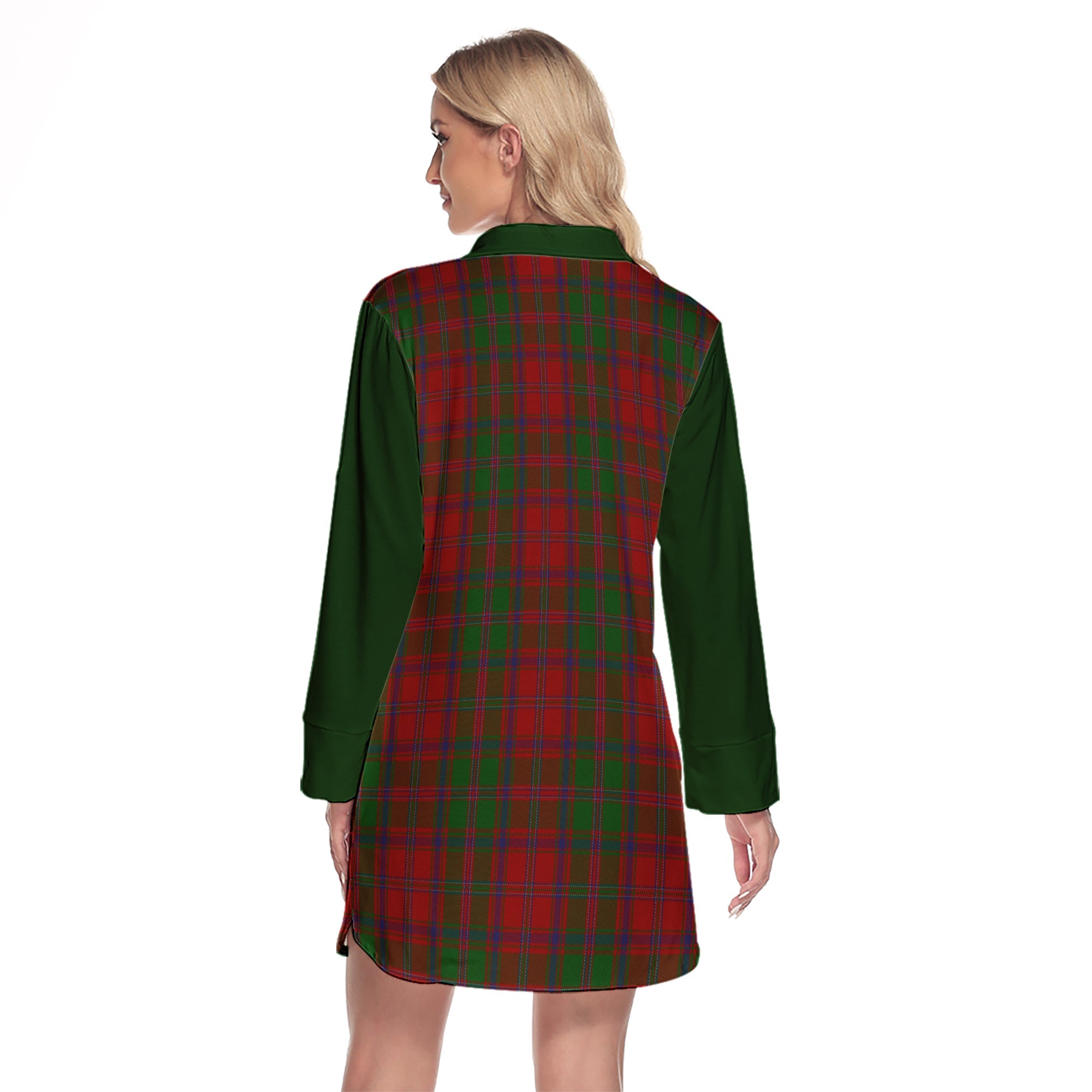 Stewart Of Appin Tartan Women's Lapel Shirt Dress With Long Sleeve