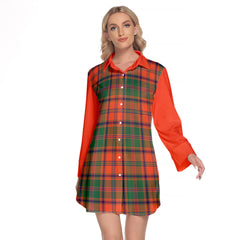 Stewart Of Appin Ancient Tartan Women's Lapel Shirt Dress With Long Sleeve