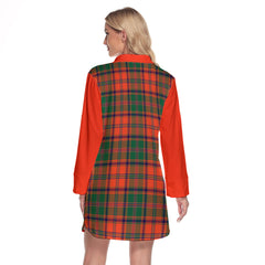 Stewart Of Appin Ancient Tartan Women's Lapel Shirt Dress With Long Sleeve