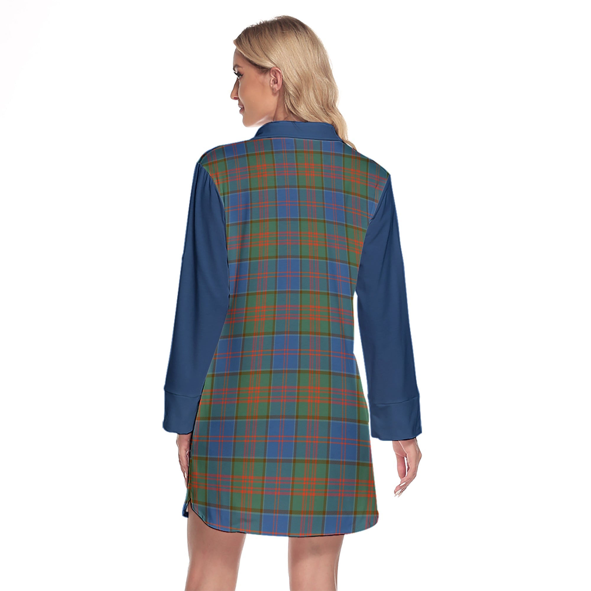 Stewart Of Appin Hunting Ancient Tartan Women's Lapel Shirt Dress With Long Sleeve