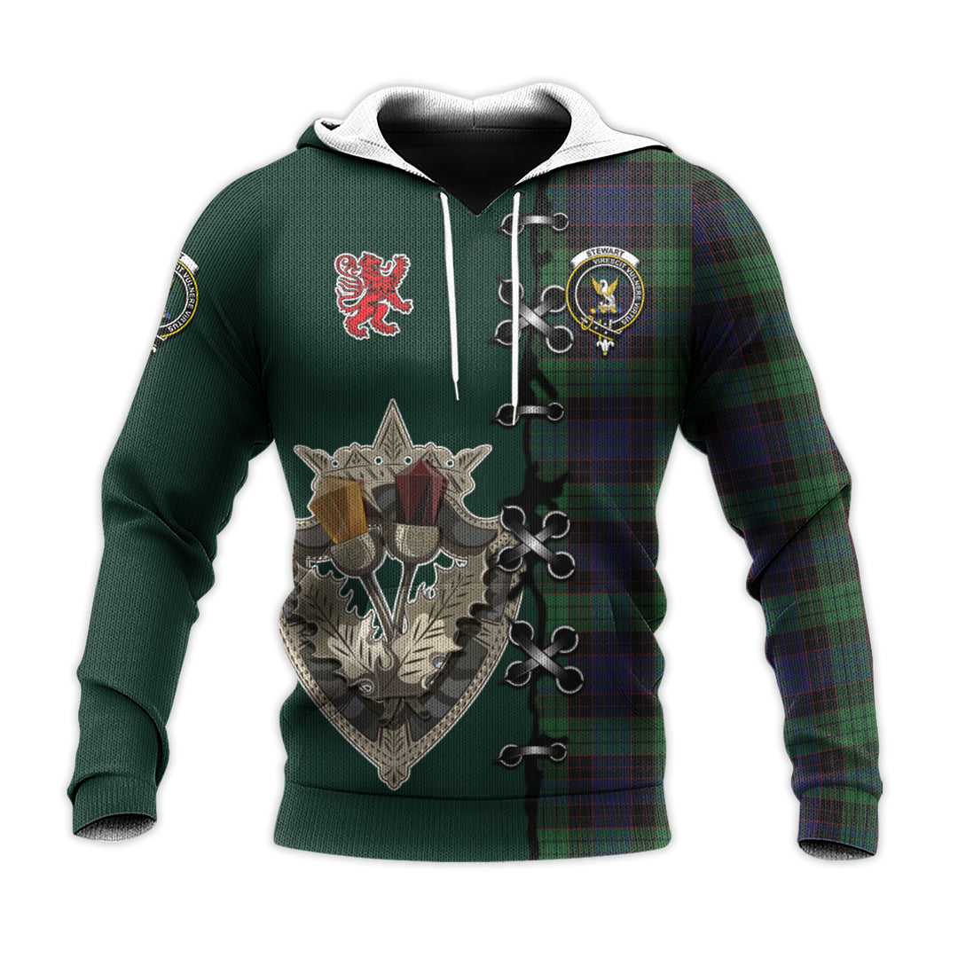 Stewart Old Tartan Hoodie - Lion Rampant And Celtic Thistle Style