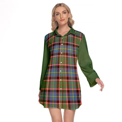 Stirling Bannockburn Tartan Women's Lapel Shirt Dress With Long Sleeve