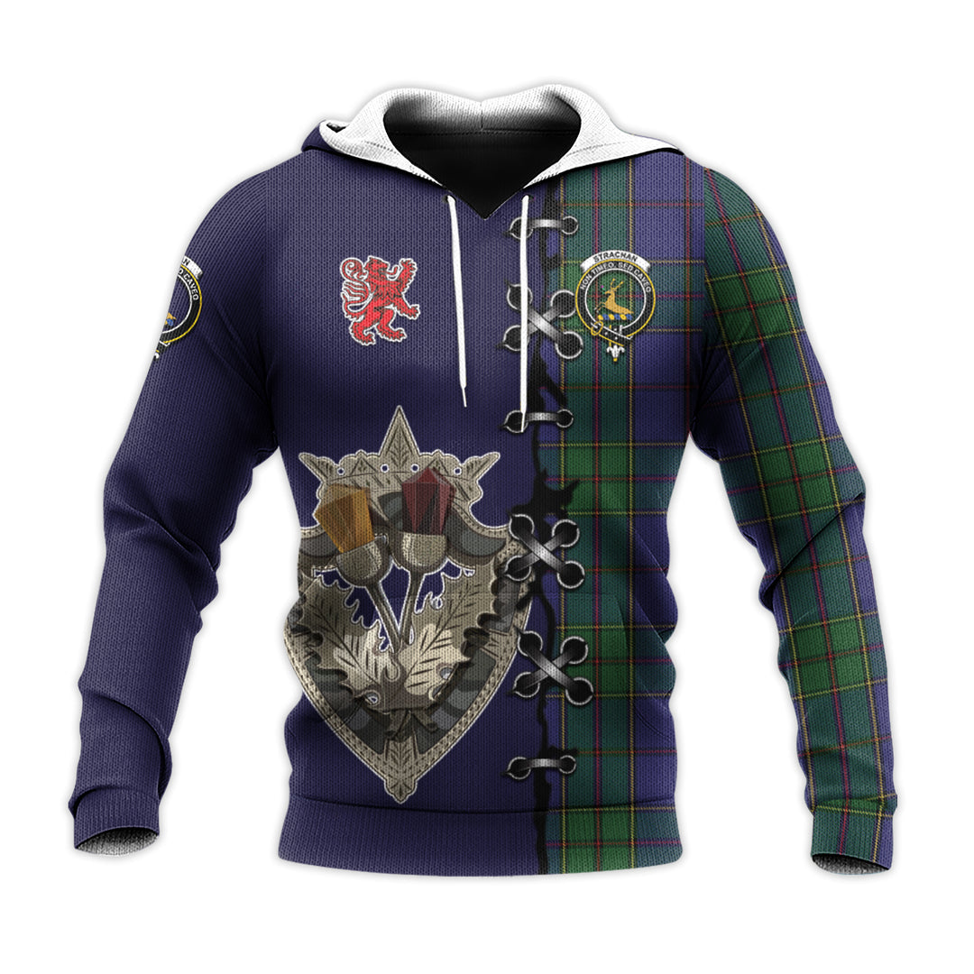 Strachan Tartan Hoodie - Lion Rampant And Celtic Thistle Style