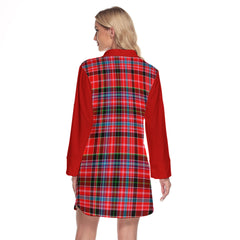 Straiton Tartan Women's Lapel Shirt Dress With Long Sleeve