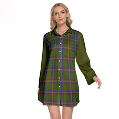 Strange Of Balkaskie Tartan Women's Lapel Shirt Dress With Long Sleeve