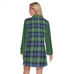 Sutherland Ancient Tartan Women's Lapel Shirt Dress With Long Sleeve