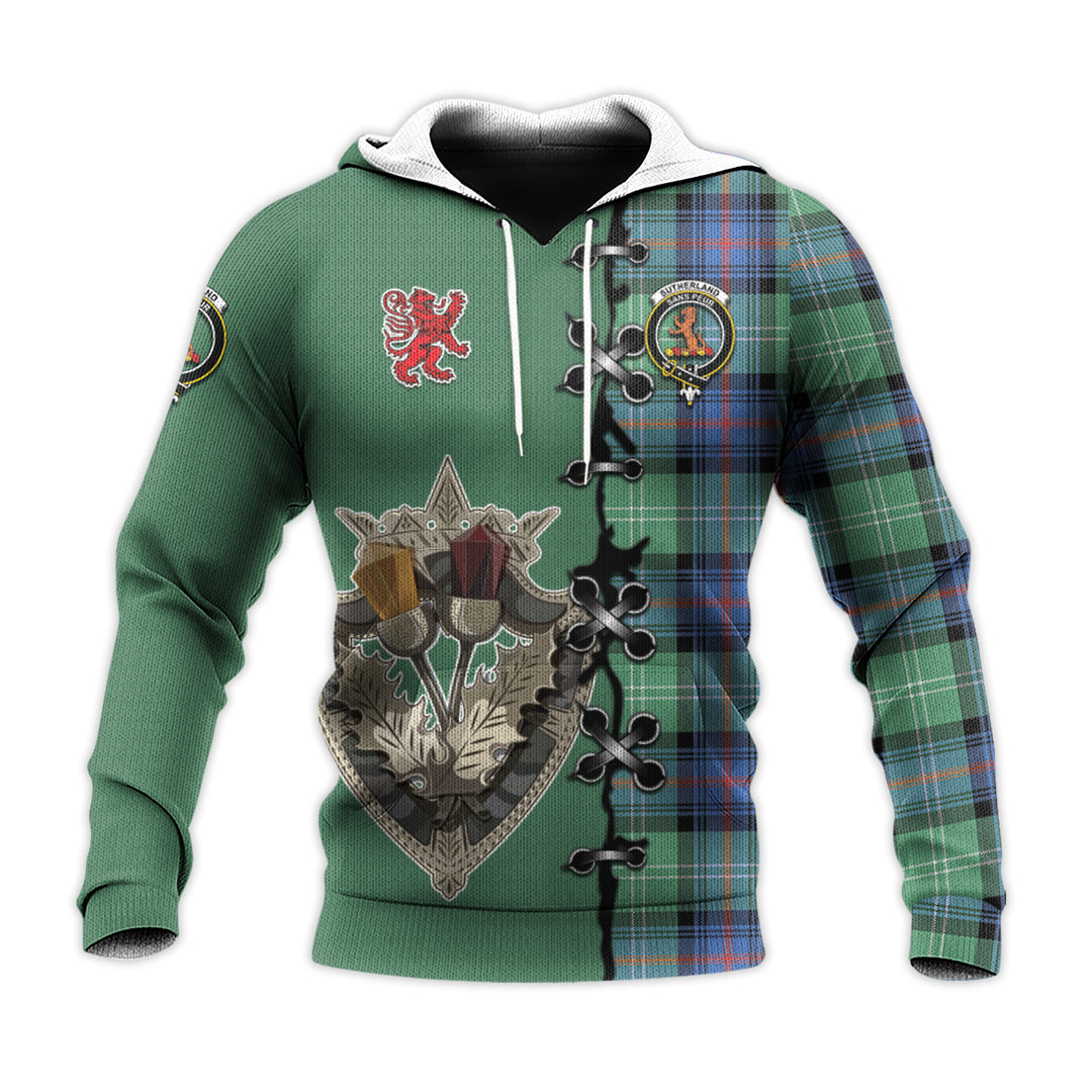 Sutherland Ancient Tartan Hoodie - Lion Rampant And Celtic Thistle Style