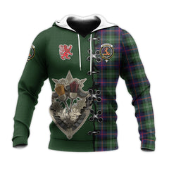 Sutherland Modern Tartan Hoodie - Lion Rampant And Celtic Thistle Style