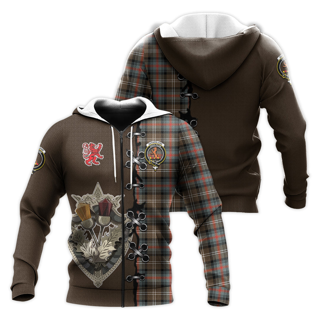 Sutherland Weathered Tartan Hoodie - Lion Rampant And Celtic Thistle Style