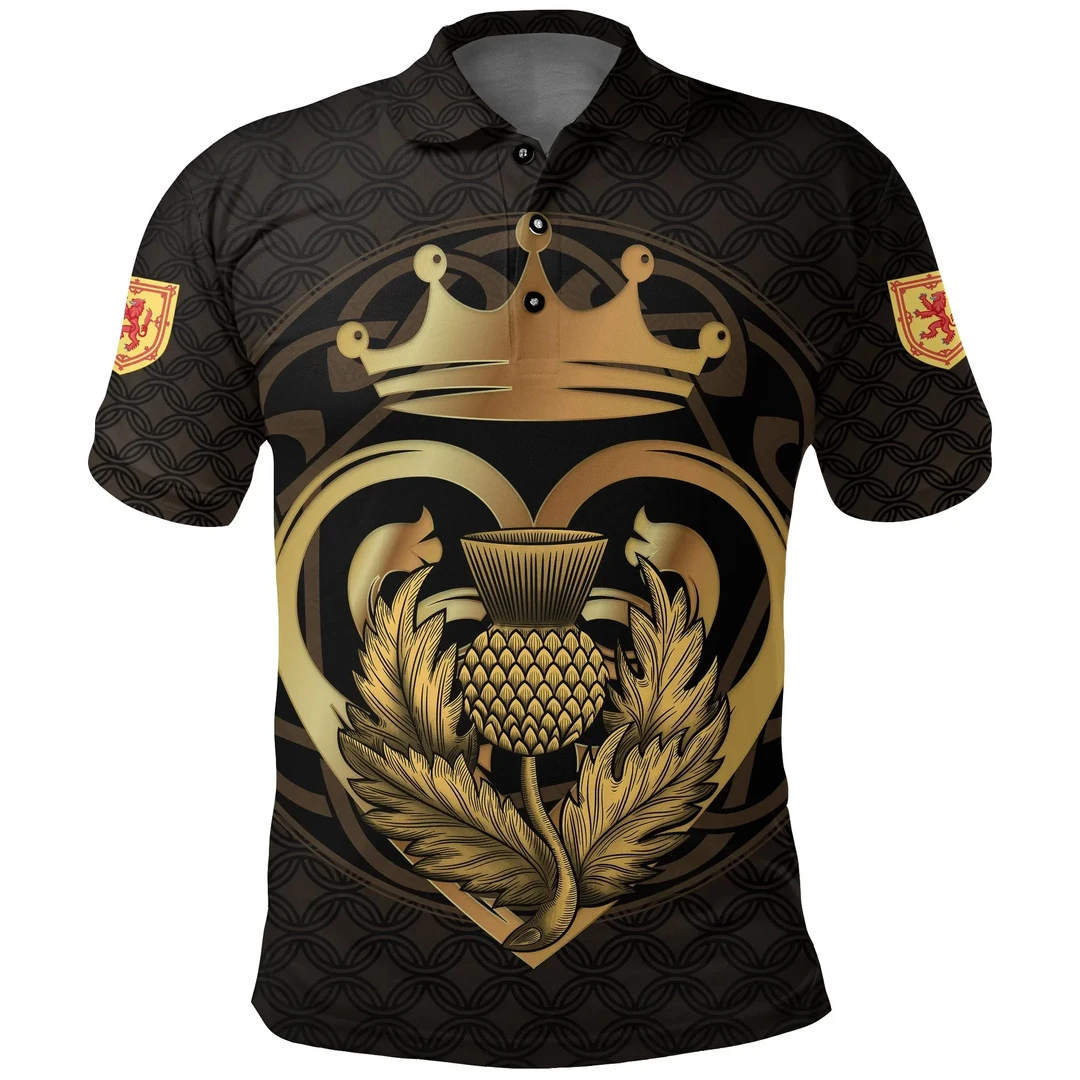 Scots Print Polo Shirt - Luckenbooth Thistle And Lion Style Polo Shirt