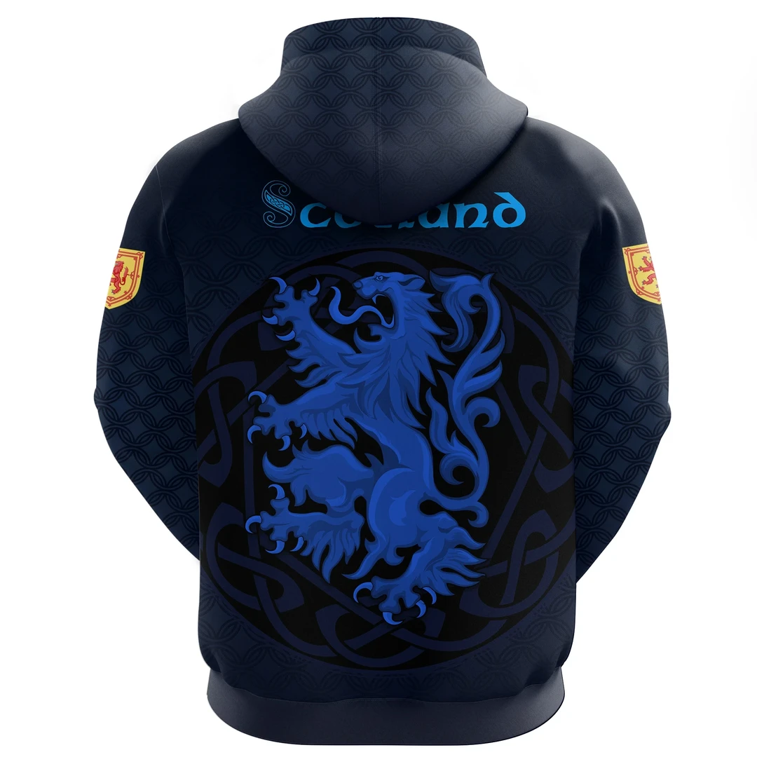 Scots Print Zipper Hoodie - Blue Luckenbooth Thistle And Lion Style Zipper Hoodie