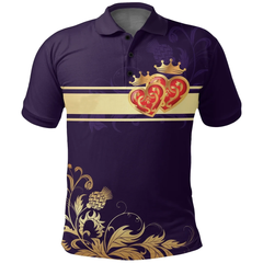 Scots Print Polo Shirt - Scotland Valentine Heart Thistle Celtic Style Polo Shirt