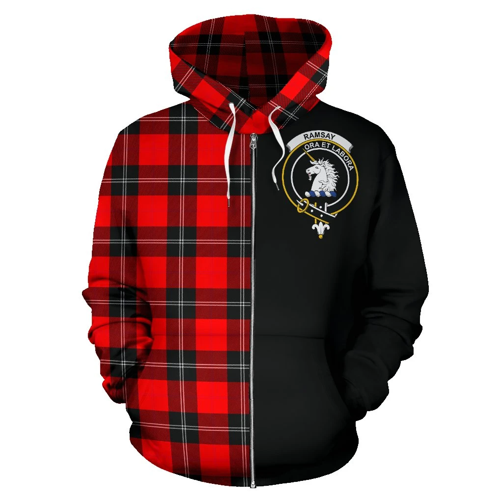 Ramsay Modern Tartan Crest Zipper Hoodie - Half Of Me Style