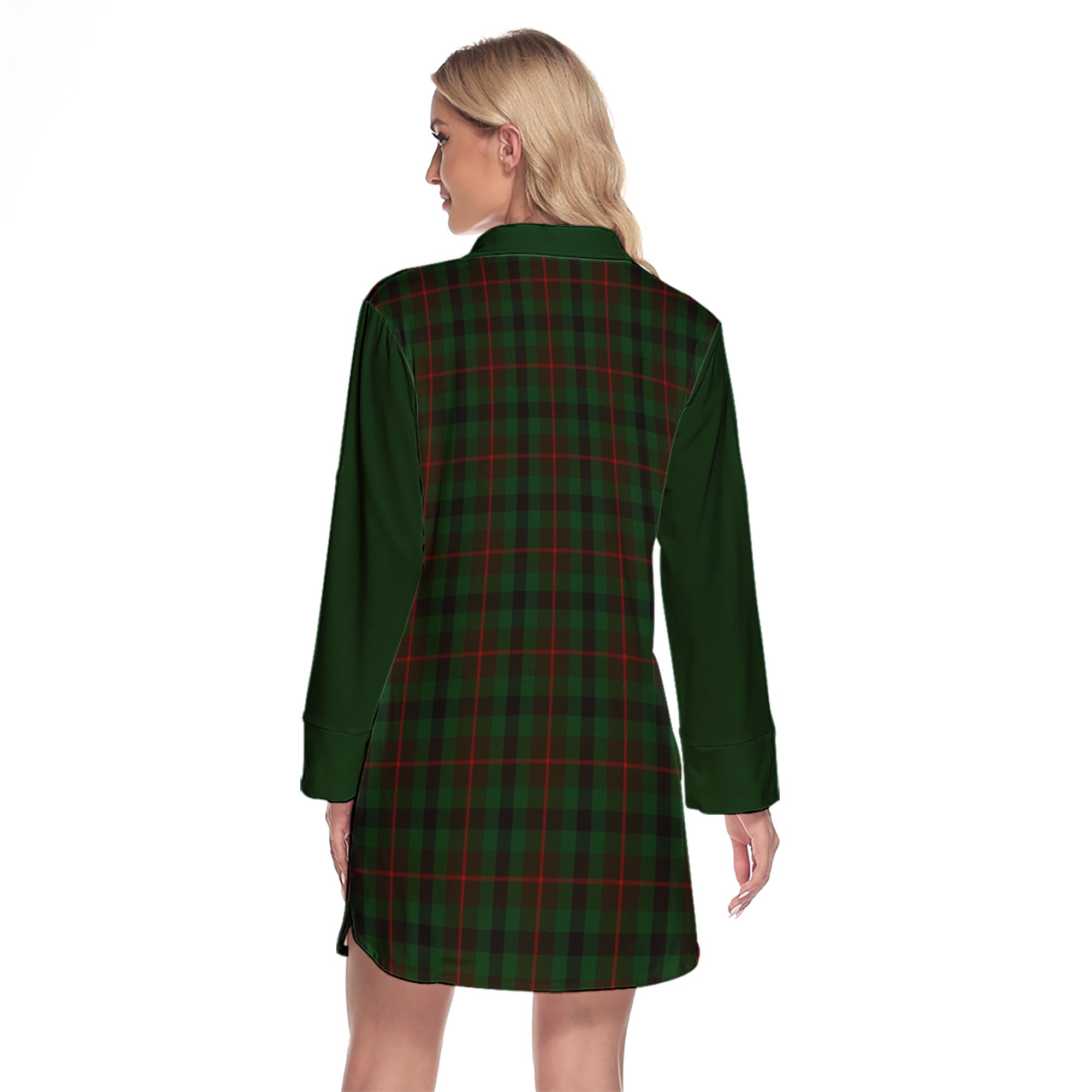 Tennant Tartan Women's Lapel Shirt Dress With Long Sleeve