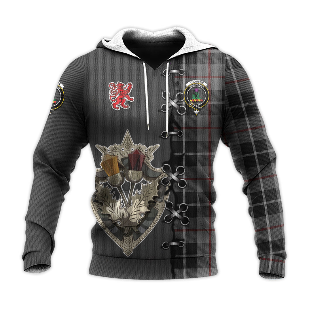 Thompson Grey Tartan Hoodie - Lion Rampant And Celtic Thistle Style