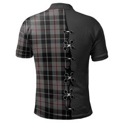 Thompson Grey Tartan Polo Shirt - Lion Rampant And Celtic Thistle Style