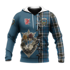 Thomson Dress Blue Tartan Hoodie - Lion Rampant And Celtic Thistle Style