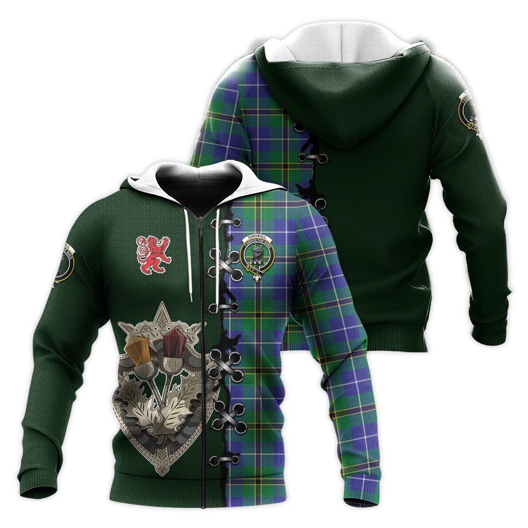 Turnbull Hunting Tartan Hoodie - Lion Rampant And Celtic Thistle Style