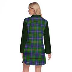 Turnbull Hunting Tartan Women's Lapel Shirt Dress With Long Sleeve