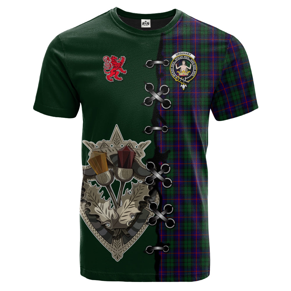 Urquhart Tartan T-shirt - Lion Rampant And Celtic Thistle Style