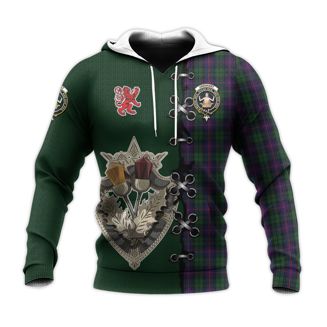 Urquhart Tartan Hoodie - Lion Rampant And Celtic Thistle Style