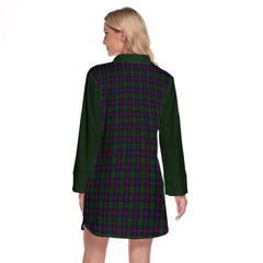 Urquhart Tartan Women's Lapel Shirt Dress With Long Sleeve