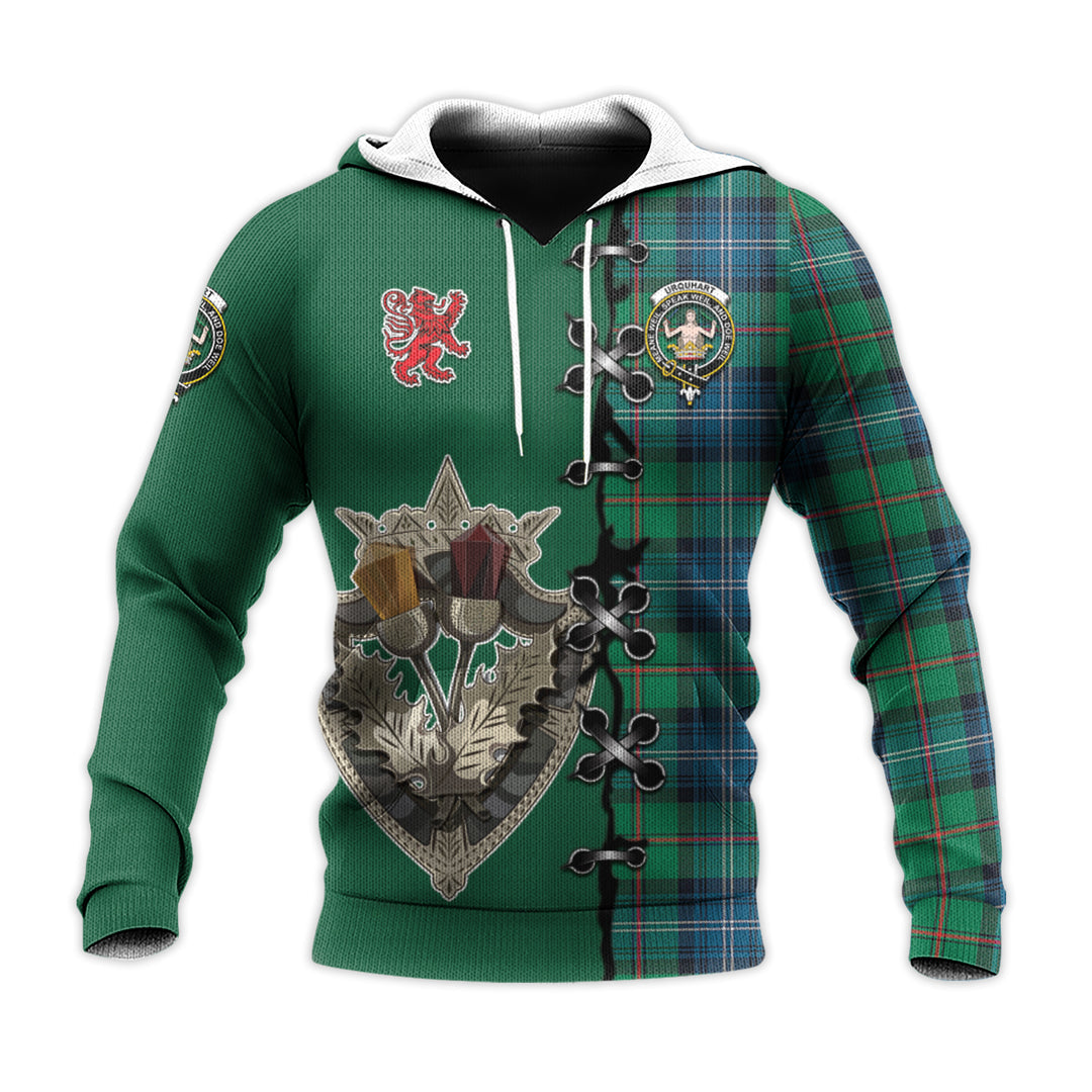 Urquhart Ancient Tartan Hoodie - Lion Rampant And Celtic Thistle Style