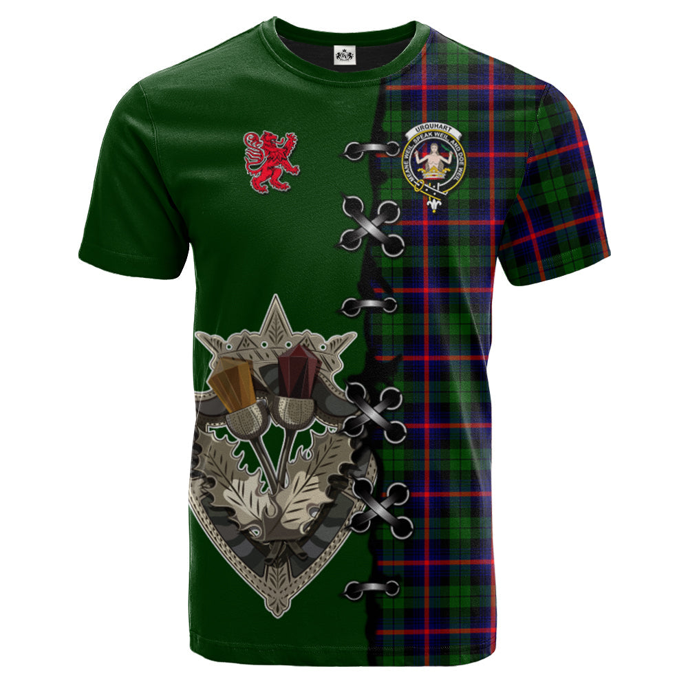 Urquhart Modern Tartan T-shirt - Lion Rampant And Celtic Thistle Style