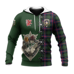 Urquhart Modern Tartan Hoodie - Lion Rampant And Celtic Thistle Style