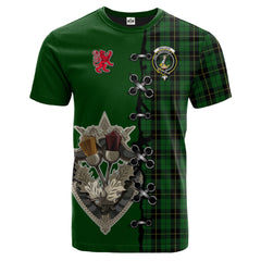 Wallace Hunting Tartan T-shirt - Lion Rampant And Celtic Thistle Style