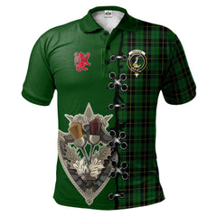 Wallace Hunting Tartan Polo Shirt - Lion Rampant And Celtic Thistle Style