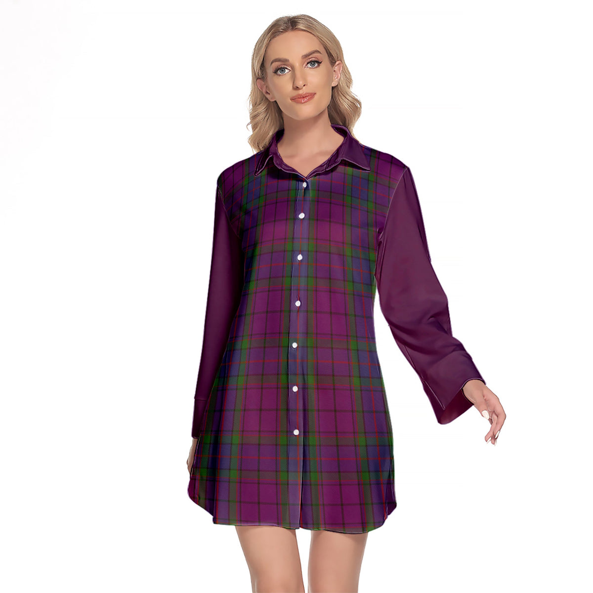 Wardlaw Tartan Women's Lapel Shirt Dress With Long Sleeve