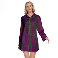 Wardlaw Tartan Women's Lapel Shirt Dress With Long Sleeve