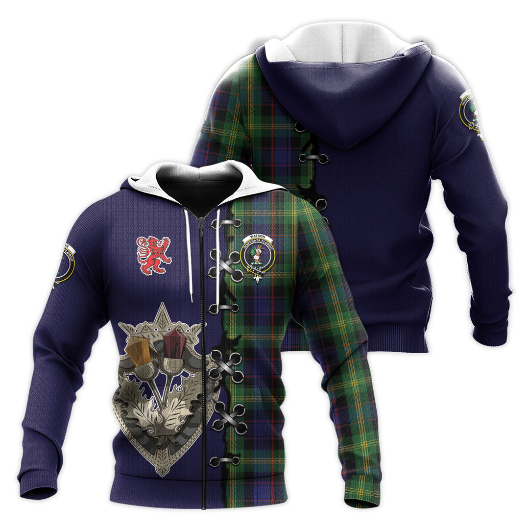 Watson Tartan Hoodie - Lion Rampant And Celtic Thistle Style