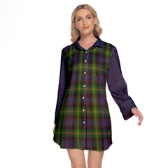 Watson Tartan Women's Lapel Shirt Dress With Long Sleeve