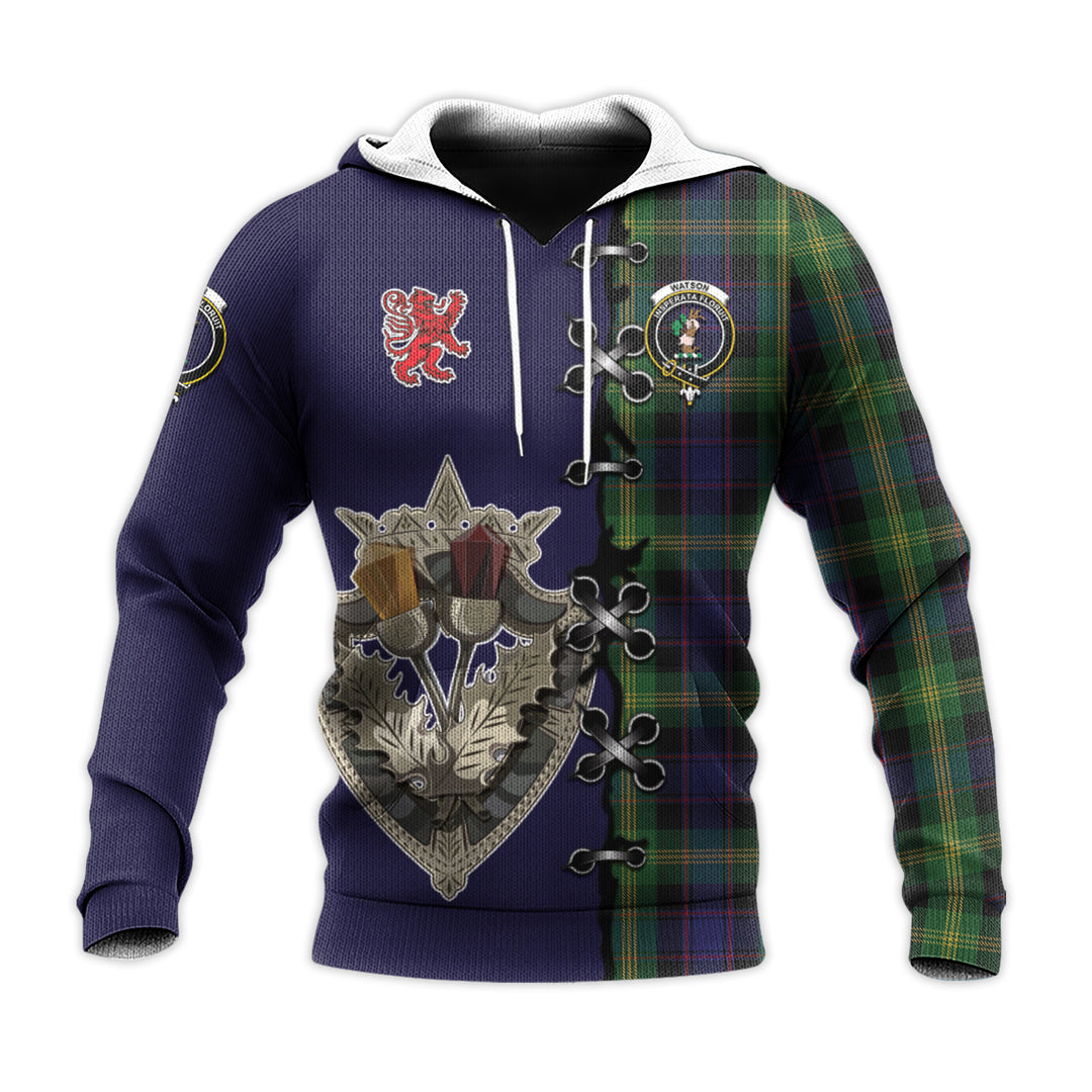 Watson Tartan Hoodie - Lion Rampant And Celtic Thistle Style