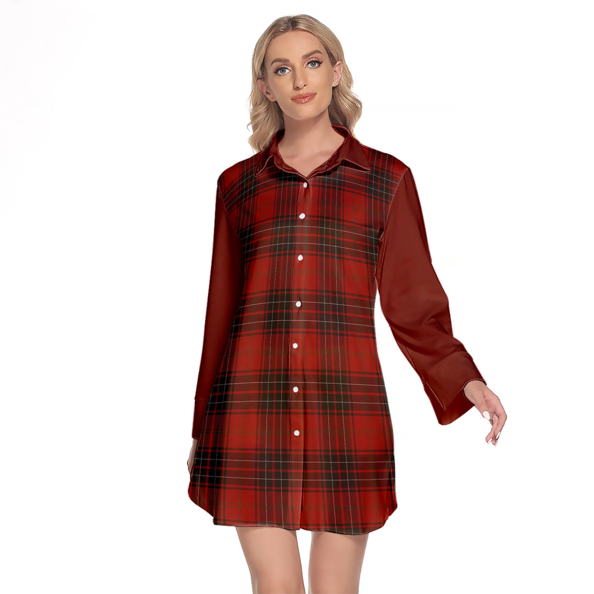 Wemyss Tartan Women's Lapel Shirt Dress With Long Sleeve