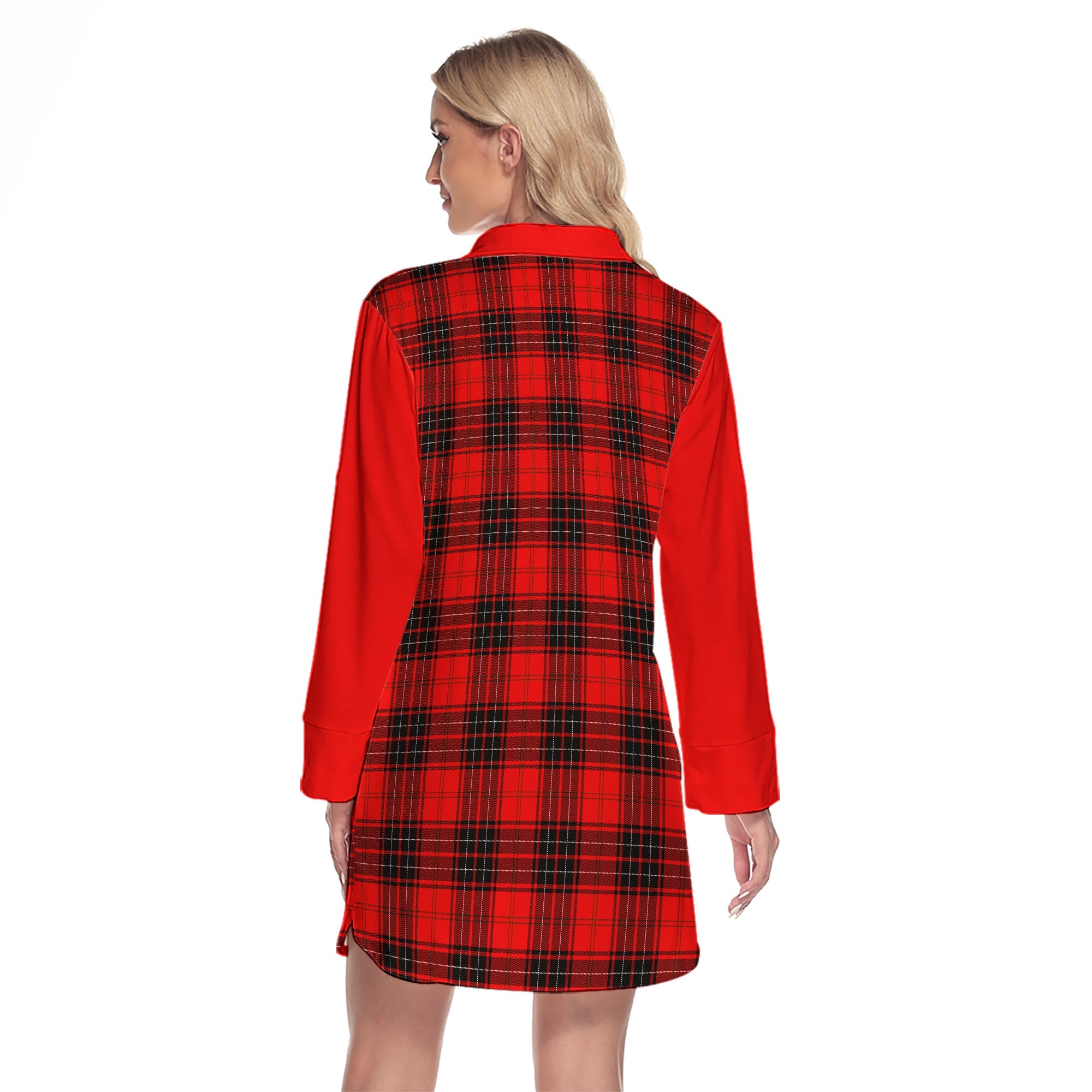 Wemyss Modern Tartan Women's Lapel Shirt Dress With Long Sleeve