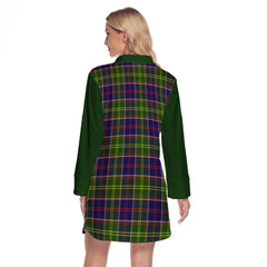 Whitefoord Modern Tartan Women's Lapel Shirt Dress With Long Sleeve