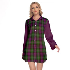 Wilson Tartan Women's Lapel Shirt Dress With Long Sleeve