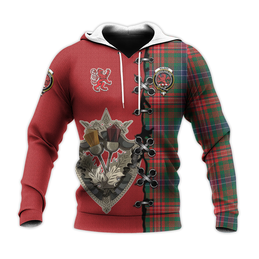 Wilson Modern Tartan Hoodie - Lion Rampant And Celtic Thistle Style