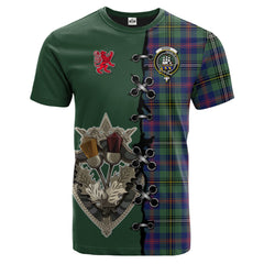 Wood Modern Tartan T-shirt - Lion Rampant And Celtic Thistle Style