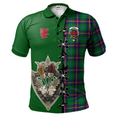 Young Modern Tartan Polo Shirt - Lion Rampant And Celtic Thistle Style